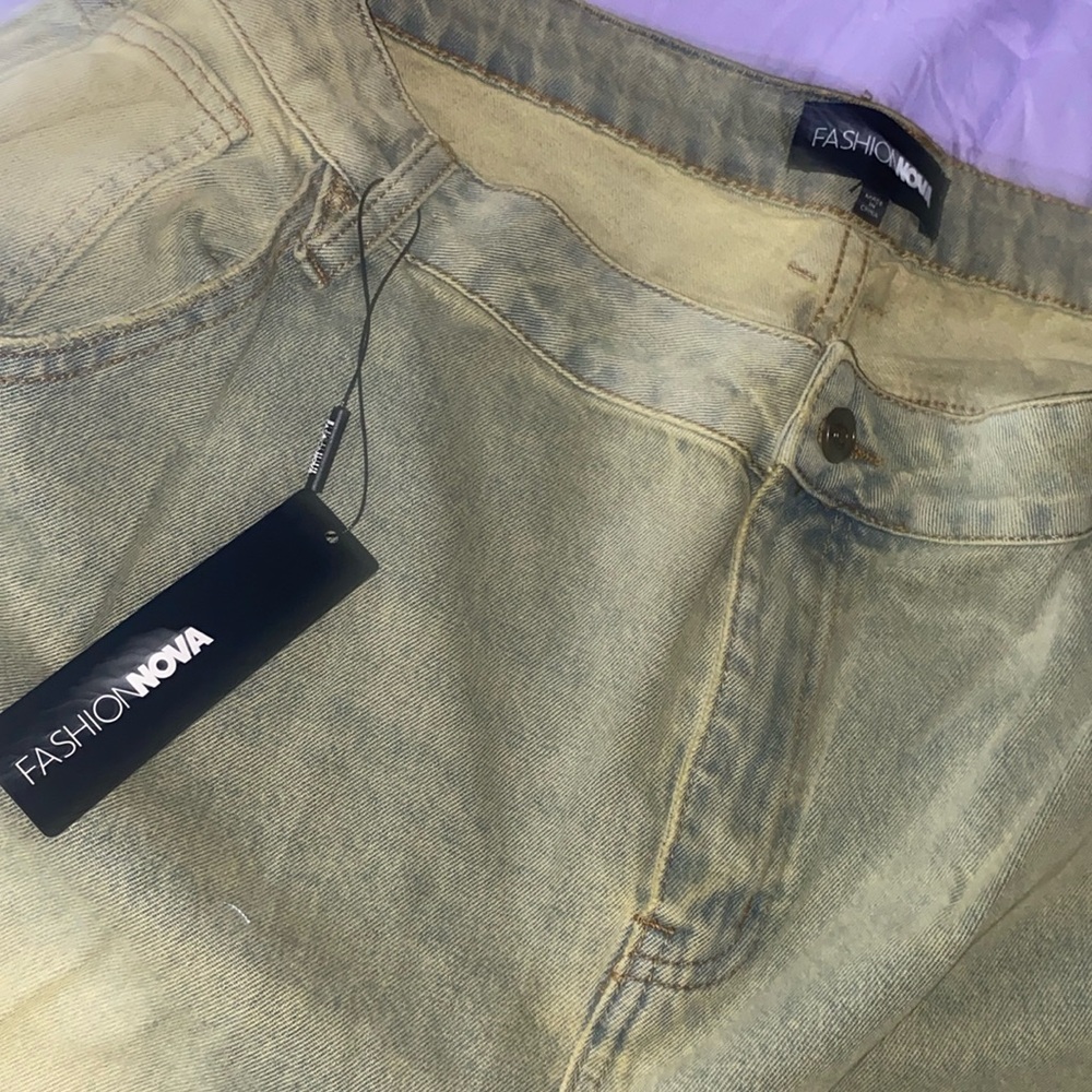 Tan/green dusty denim jeans